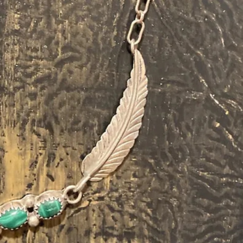 Vintage Sterling Silver & Malachite Native American Jewelry Necklace-signed - Picture 5 of 8